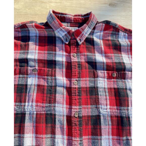 Duluth Trading Co.‎ Flannel Button Up Long Sleeve Shirt Men's Red Plaid 2XL Tall - Picture 3 of 6